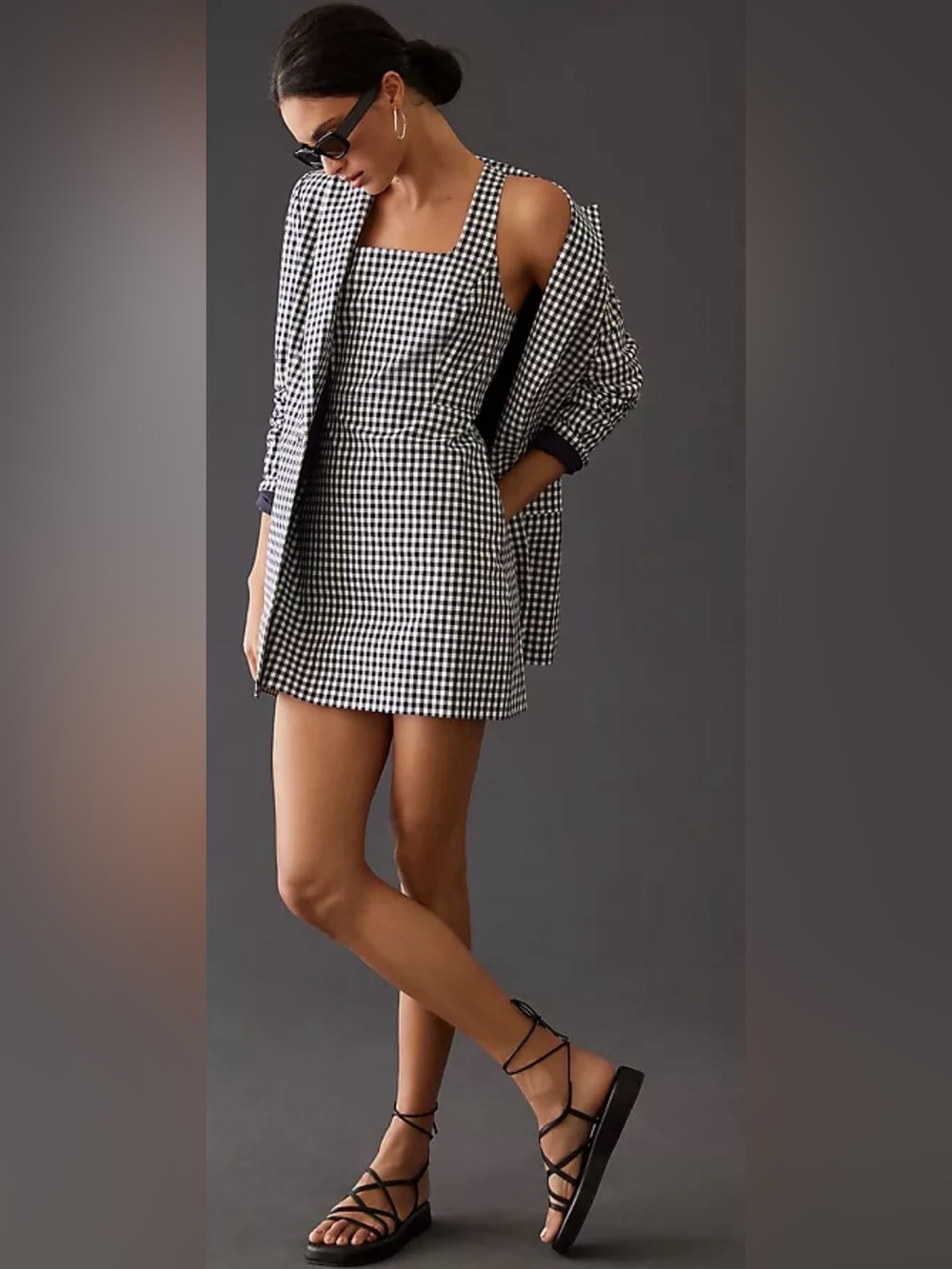 Favorite Daughter Breakup Black & White Gingham Square Neck Mini Dress
